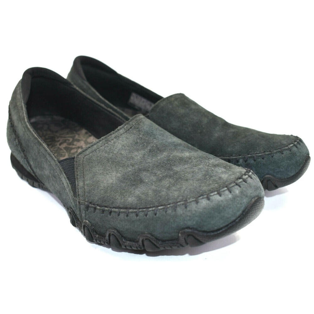 Skechers Bikers Womens Black Suede Walking Comfort Shoes Sz 7.5 M -‎ 49415
